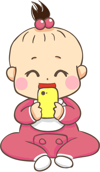 笑顔のスマホで電話をしている赤ちゃん（女の子）